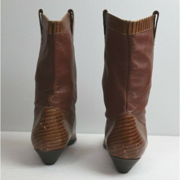 VINTAGE TAN BROWN LEATHER FASHION COWBOY BOOTS - SANDRA MILLER - SIZE 6.5 - Picture 11 of 12
